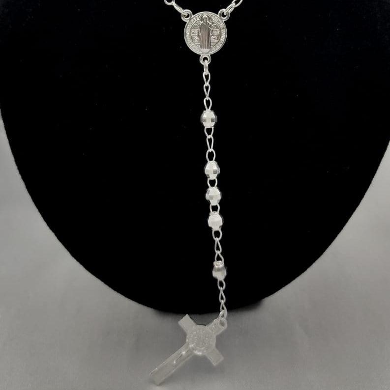 #MR118 - Rosario De San Benito Diamantada Plata - 5 mm - B07/19.5