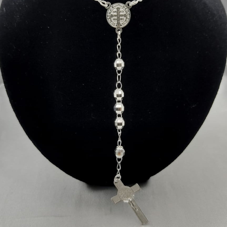 #MR114 - Rosario De San Benito Diamantada Plata - 6 mm - B07/24.9