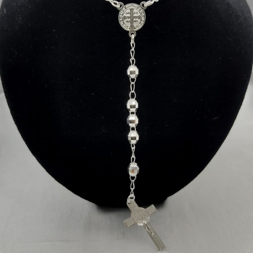 #MR114 - Rosario De San Benito Diamantada Plata - 6 mm - B07/24.9