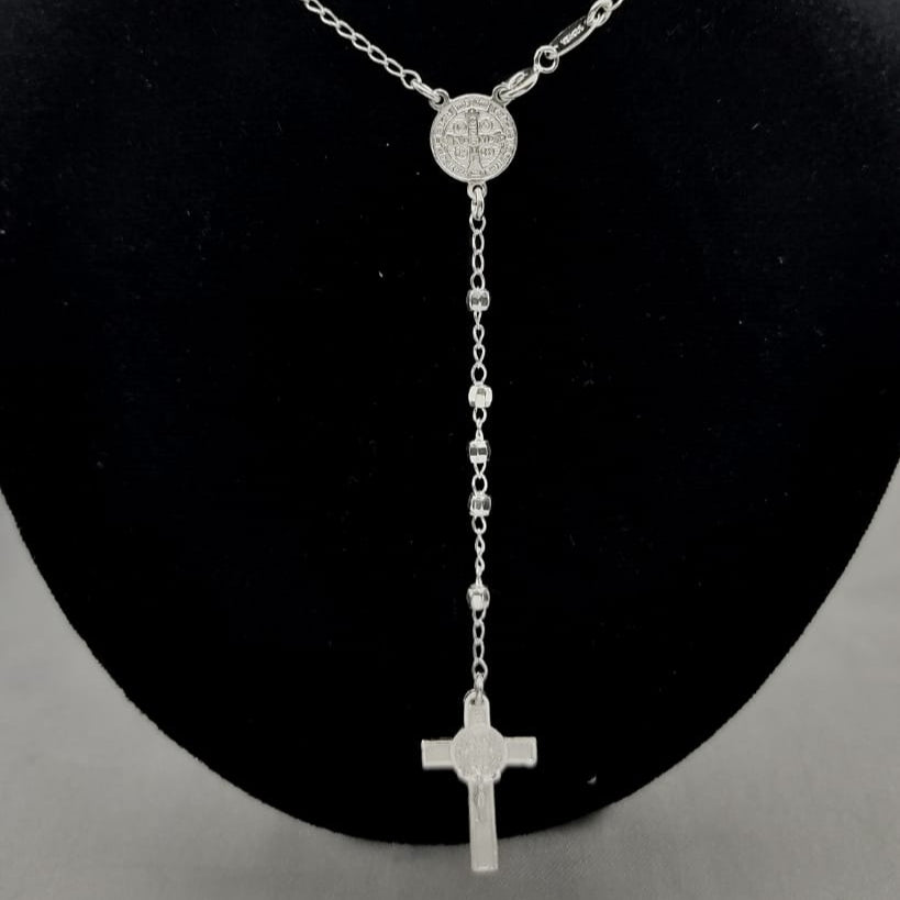 #MR131 - Rosario De San Benito Diamantada Plata - 3 mm - A09/7.7