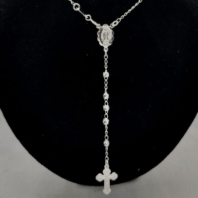 #MR103 - Rosario Virgen De Guadalupe Rayada Plata - 3 mm - A09/8.3