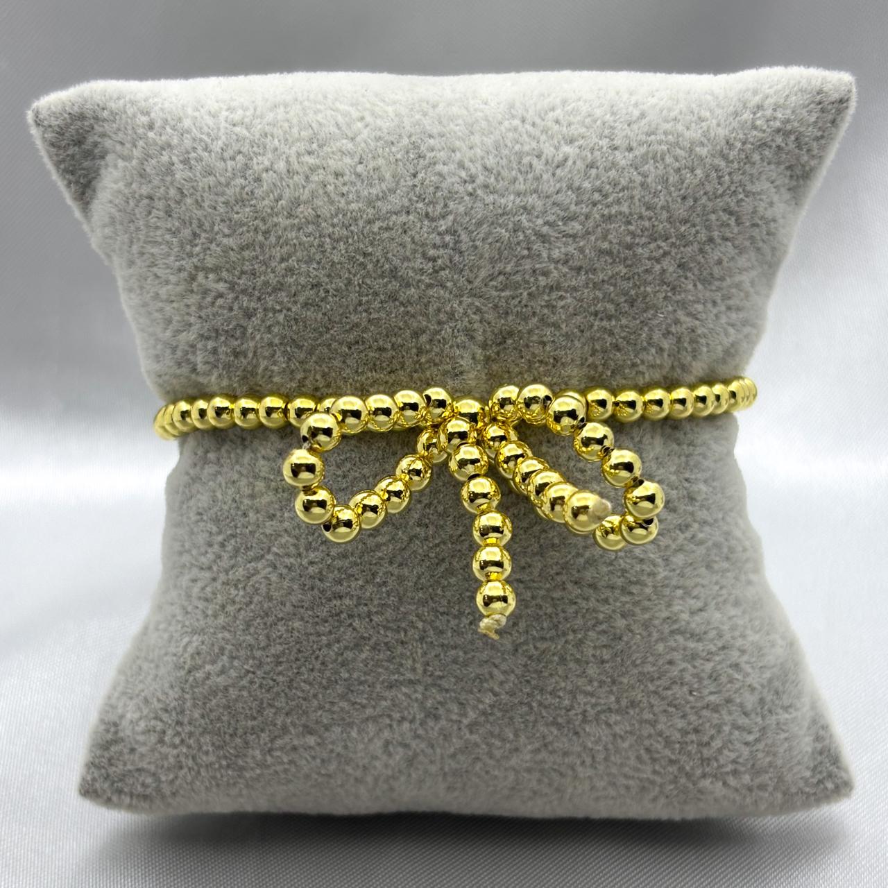 #PAL138 - Pulsera Ajustable Moño De Bolitas Oro Laminado 18K - LA040/