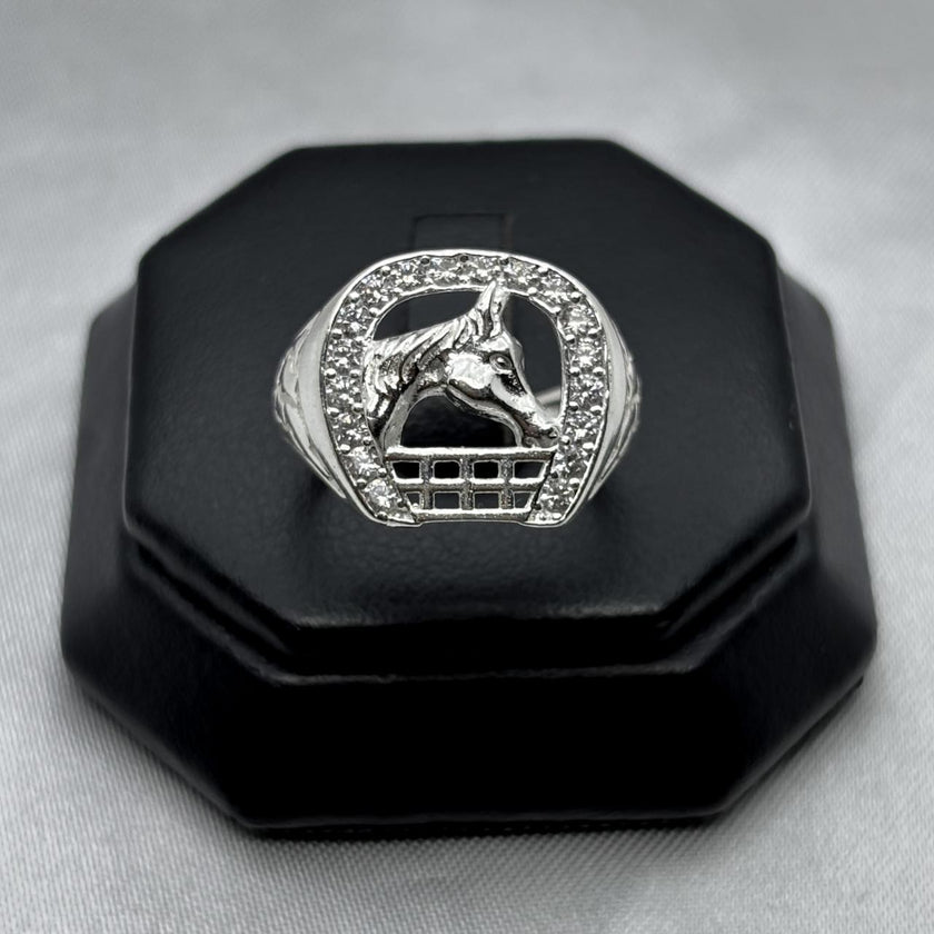 #AC167 - Anillo Caballero Herradura Y Caballo Con Zirconia Plata - A09/6.0