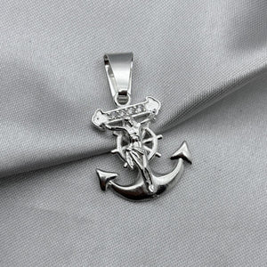 #D484 - Dije Cristo Y Ancla Con Zirconia Plata - A09/4.2