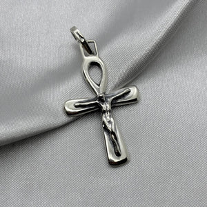 #D251 - Dije De Cruz Y Cristo Plata Pavonada - A13/4.5