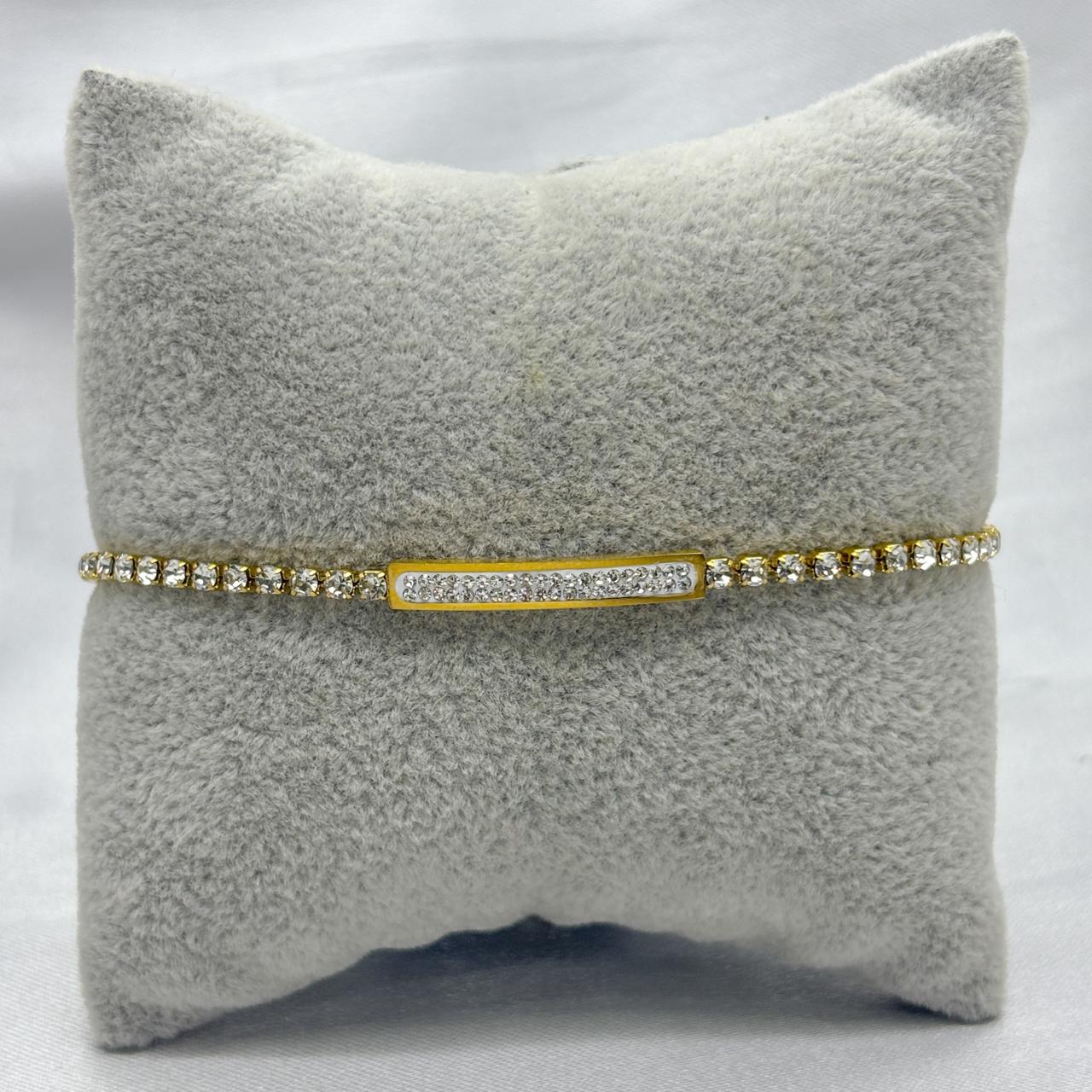 #PAL174 - Pulsera Con Placa y Zirconia Oro Laminado 18k - LB040/