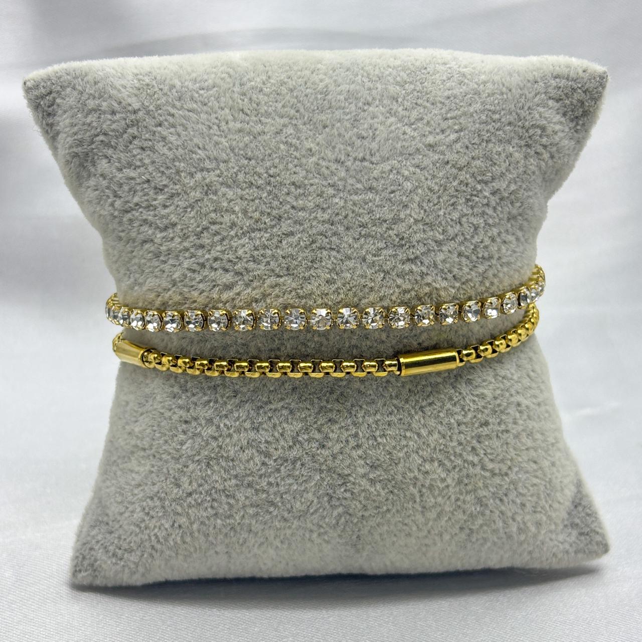 #PAL172 - Pulsera Doble con Zirconia Oro Laminado 18k - LB040/