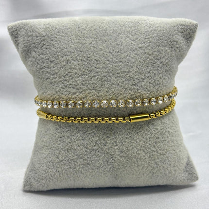 #PAL172 - Pulsera Doble con Zirconia Oro Laminado 18k - LB040/