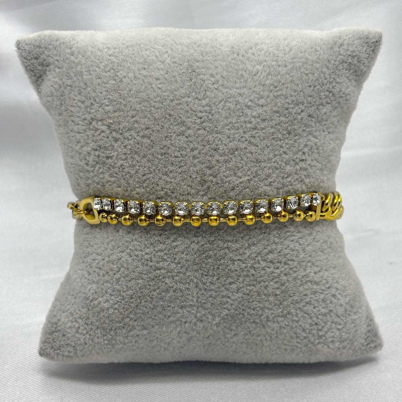 #PAL173 - Pulsera Barbada Con Zirconia Oro Laminado 18k - LB040/