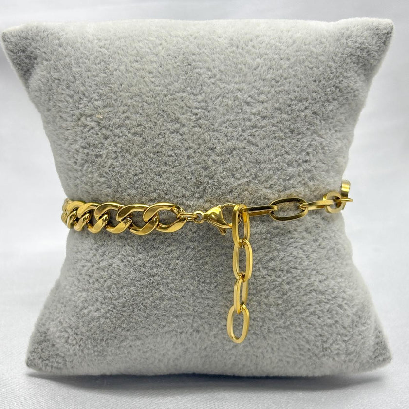 #PAL173 - Pulsera Barbada Con Zirconia Oro Laminado 18k - LB040/