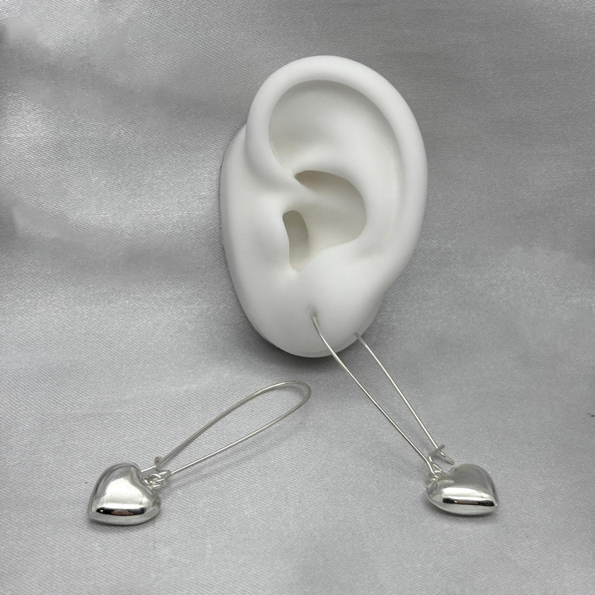 #AR235 - Arete Largo Con Corazón Colgante De Plata - A10/4.5