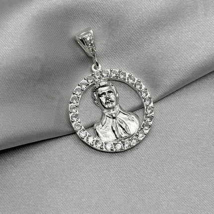 #D636 - Dije Malverde Con Zirconia Plata - A10/8.6