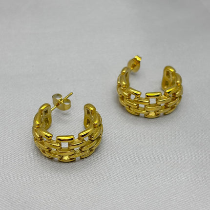 #ARL163 - Arete Con Tejido Cuadrado Oro Laminado 18k - LB040/