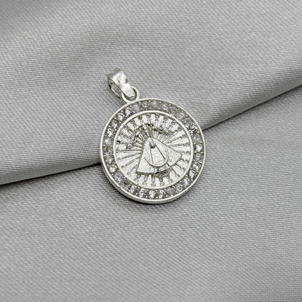 #D660 -Dije Medalla Virgen De Zapopan Con Zirconia Plata - B12/2.9