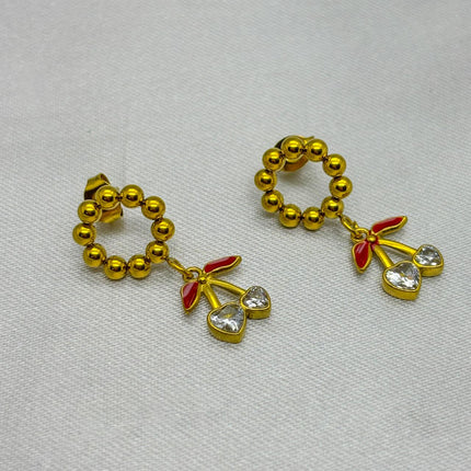 #ARL162 - Arete Aro De Bolitas Cereza/Corazón Colgante Oro Laminado 18k - LB030/