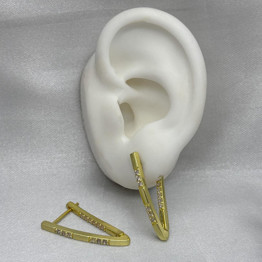 #ARL159 - Arete Triangular Piedra Zirconia Oro Laminado 18k - LB025/