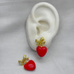 #ARL158 - Arete Corazón Rojo Con Moño Piedra Zirconia Oro Laminado 18k - LB030/