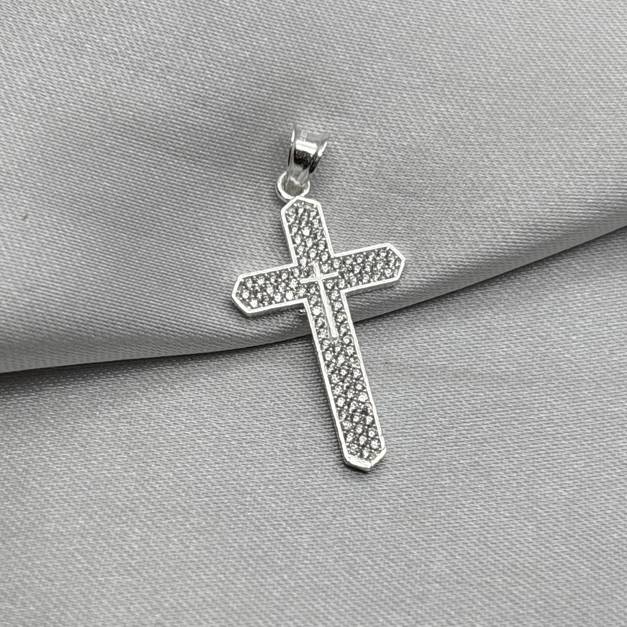 #D645 - Dije De Cruz Con Zirconia Plata - B12/1.8