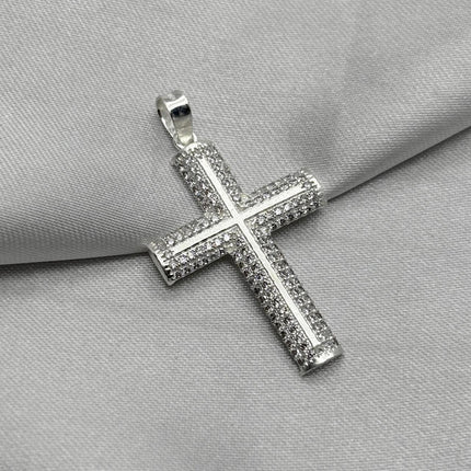 #D658 - Dije Cruz Con Zirconia Plata -  B12/3.3