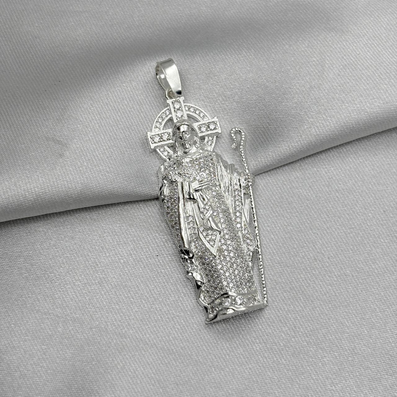#D669 - Dije Santo Con Zirconia Plata - B17/8.3