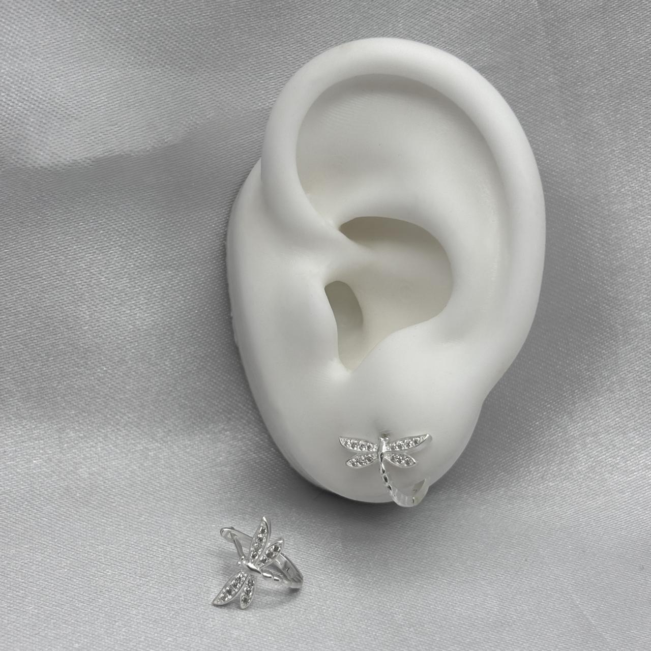 #H213 - Huggie Libélula Con Zirconia Plata - B17/1.7