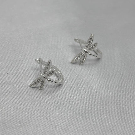 #H213 - Huggie Libélula Con Zirconia Plata - B17/1.7