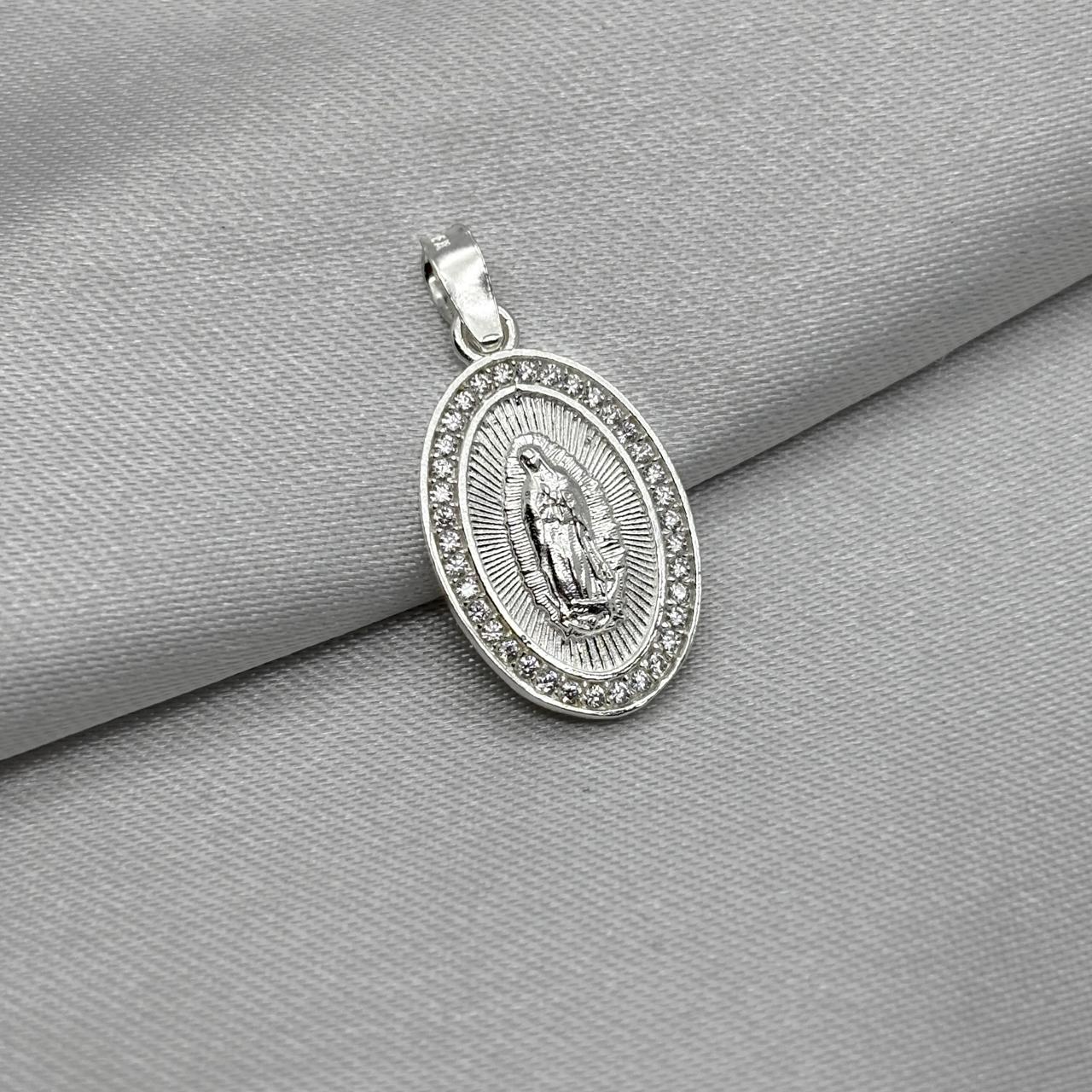#D681 - Dije Medalla Virgen De Guadalupe Con Zirconia Plata - B12/1.7