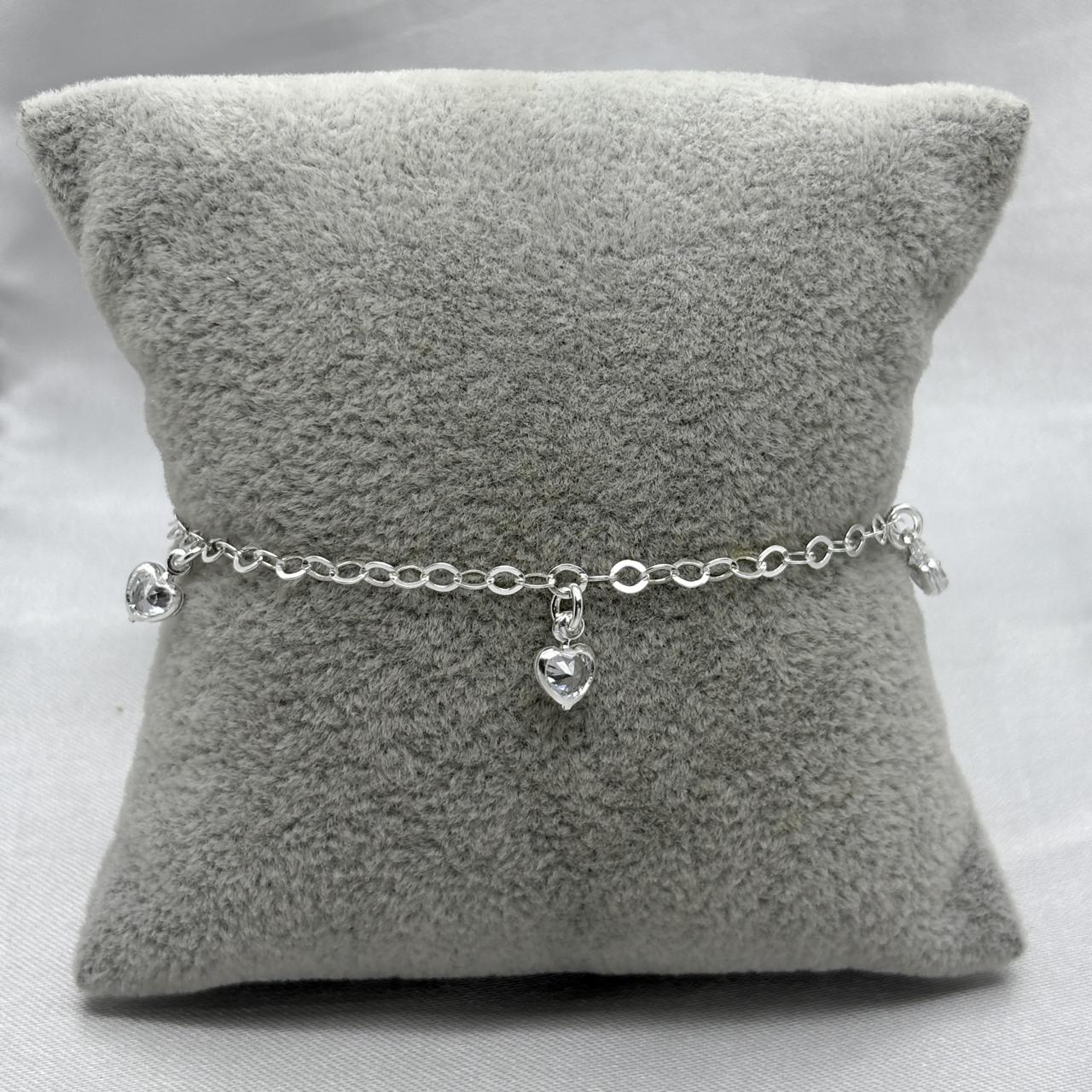 #PA510 - Pulsera Corazones Con Zirconia Plata - A10/2.5