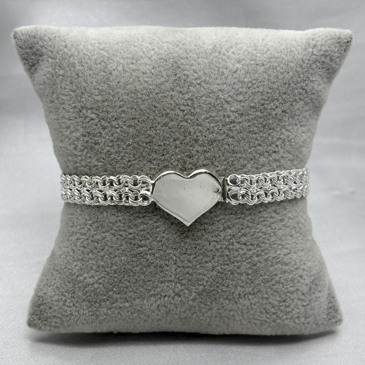 #PO232 - Pulso Doble Tejido Chino Corazón Plata - A09/12.1