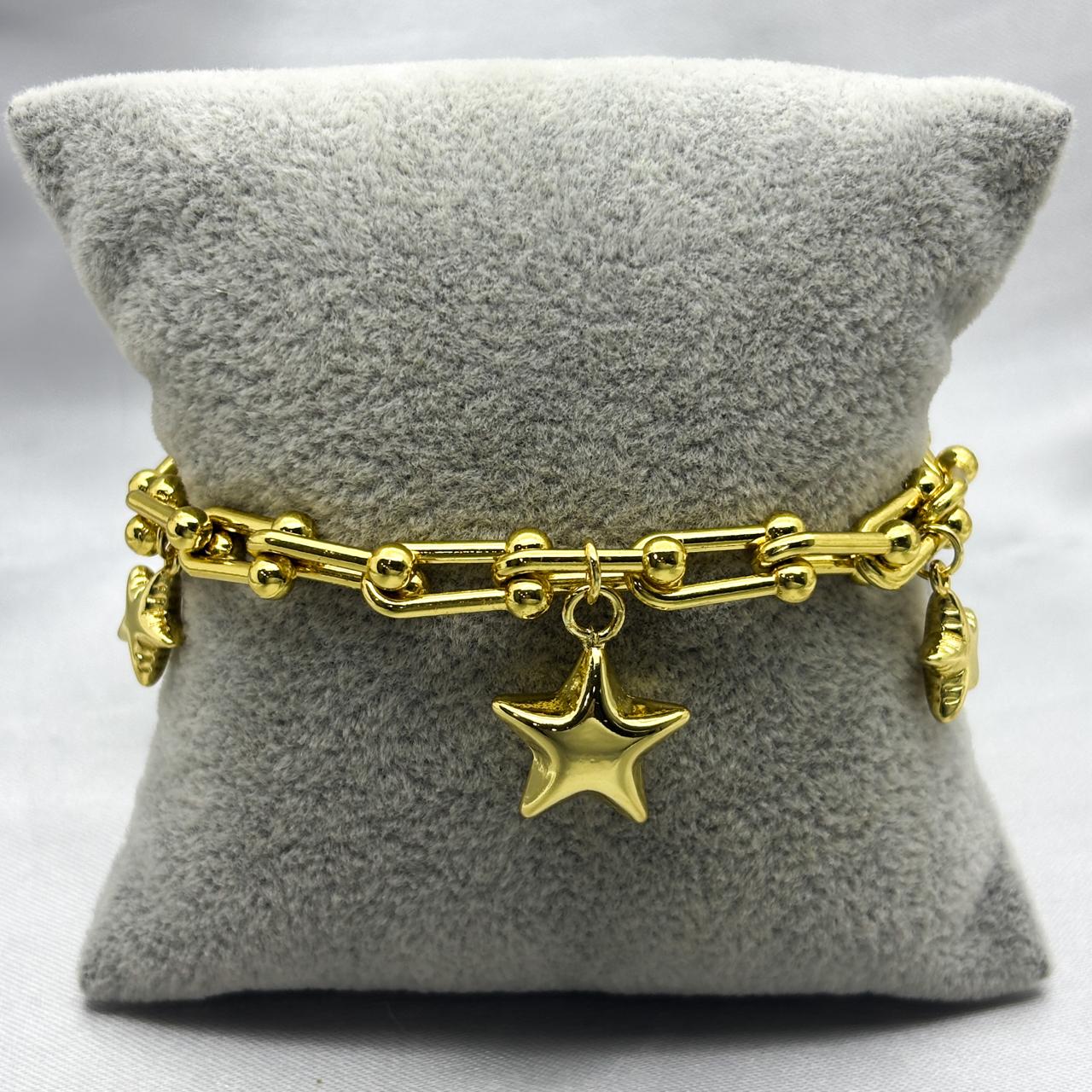 #PAL181 - Pulsera de Eslabones Con Estrellas Oro Laminado 18K/LA045