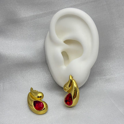 #ARL166 - Arete Gota Doble con Piedra Zirconia Oro Laminado 18K/LA035
