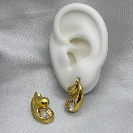 #ARL166 - Arete Gota Doble con Piedra Zirconia Oro Laminado 18K/LA035