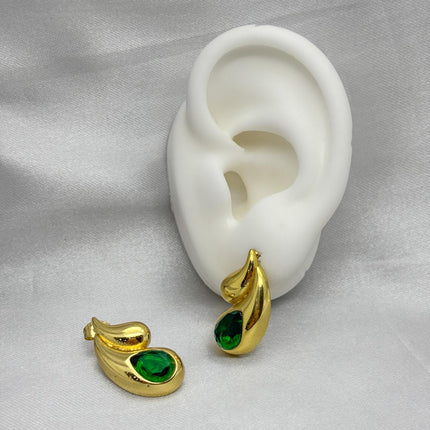 #ARL166 - Arete Gota Doble con Piedra Zirconia Oro Laminado 18K/LA035