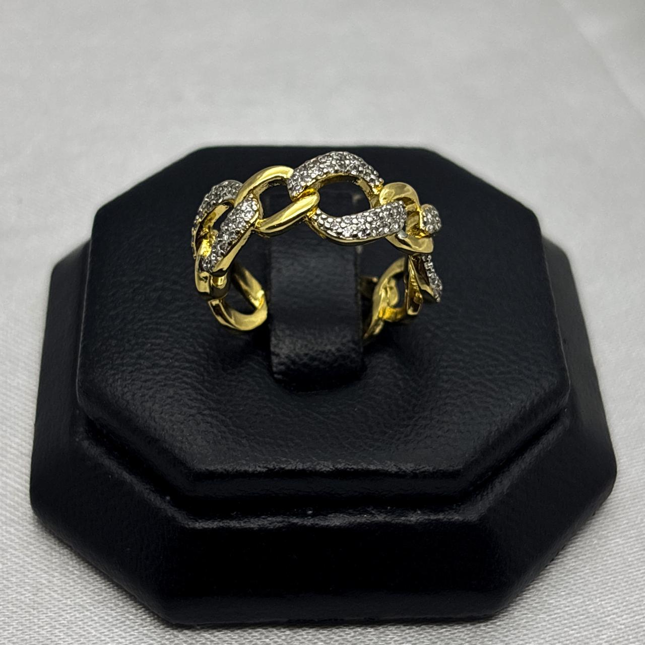 #AOL171 - Anillo Eslabón Con Piedra Zirconia Oro Laminado 18K/LA035