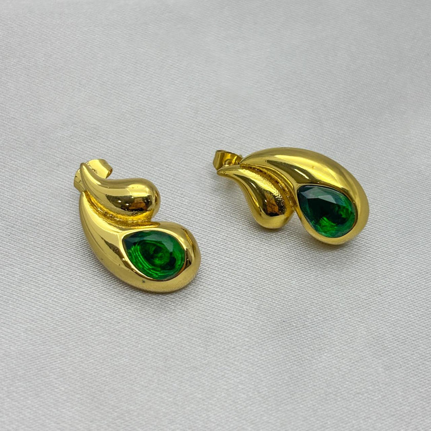 #ARL166 - Arete Gota Doble con Piedra Zirconia Oro Laminado 18K/LA035