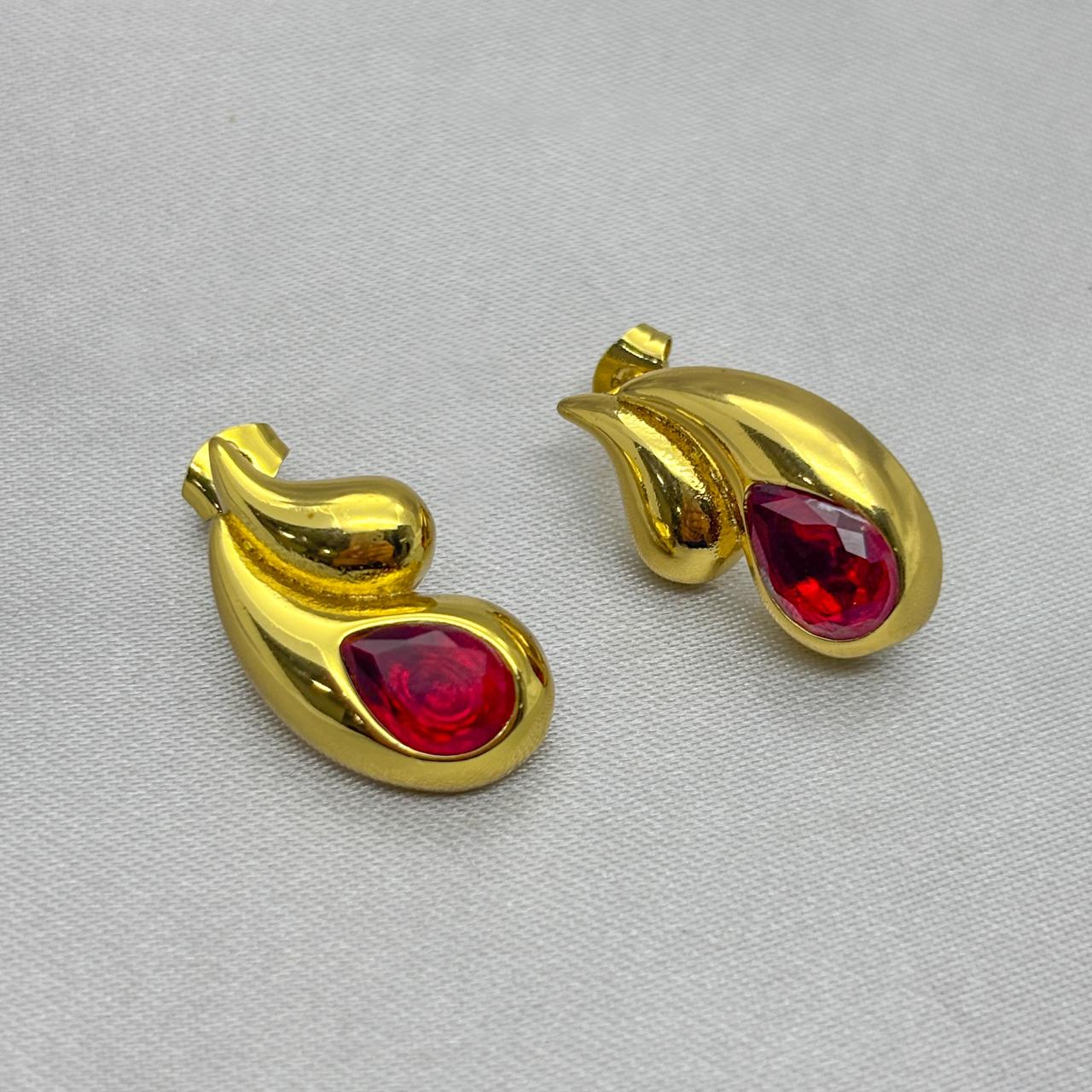 #ARL166 - Arete Gota Doble con Piedra Zirconia Oro Laminado 18K/LA035