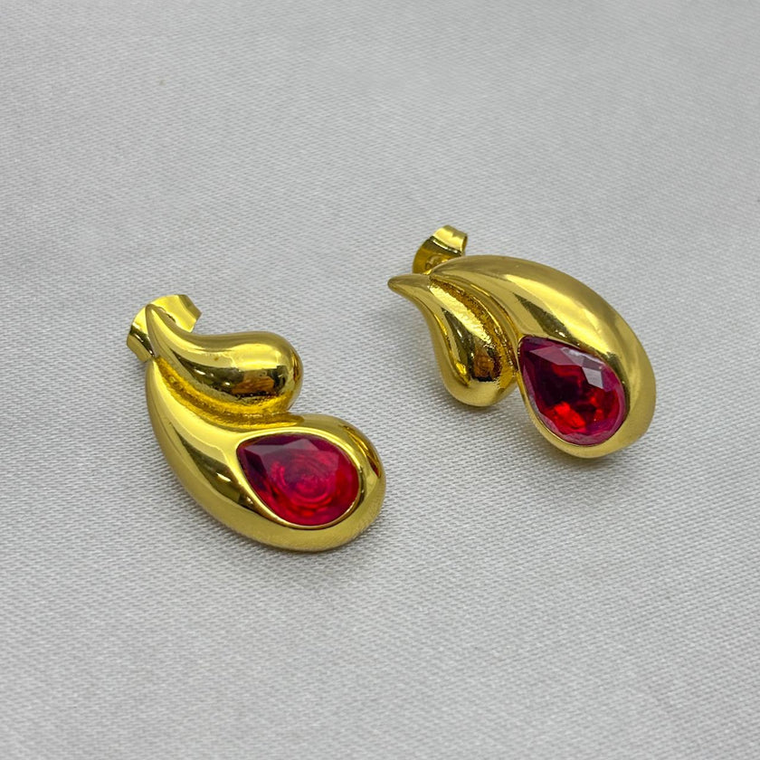 #ARL166 - Arete Gota Doble con Piedra Zirconia Oro Laminado 18K/LA035
