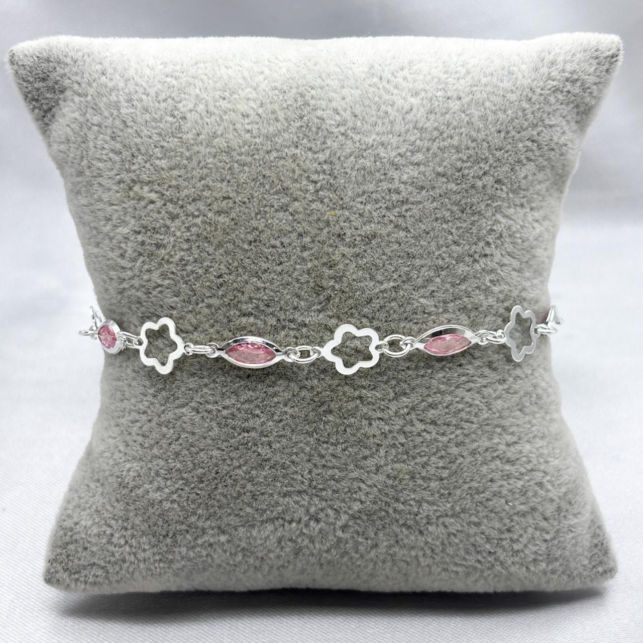 #PA515 - Pulsera Corazón/Flor Con Zirconia Plata - A08/2.8