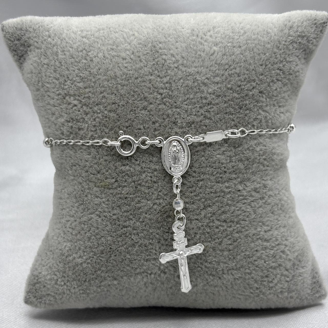 #MR152 - Misterio Virgen De Guadalupe Y Crucifijo Plata- 3 mm - Diamantada - A07/2.6