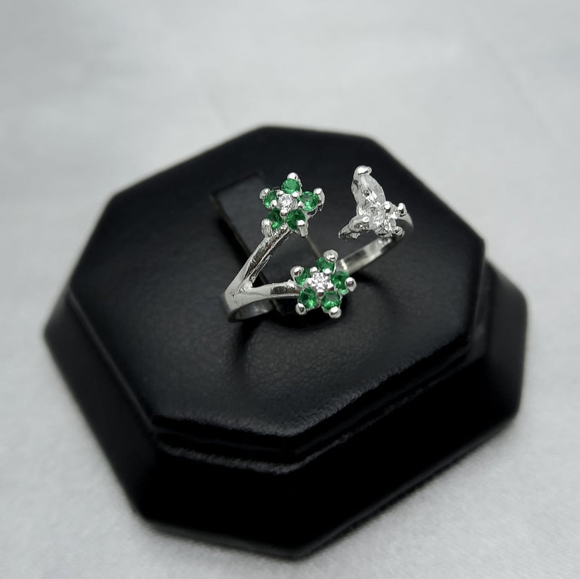 #AD483 - Anillo Ajustable Flores Plata - A09/2.3