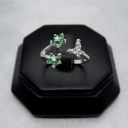 #AD483 - Anillo Ajustable Flores Plata - A09/2.3