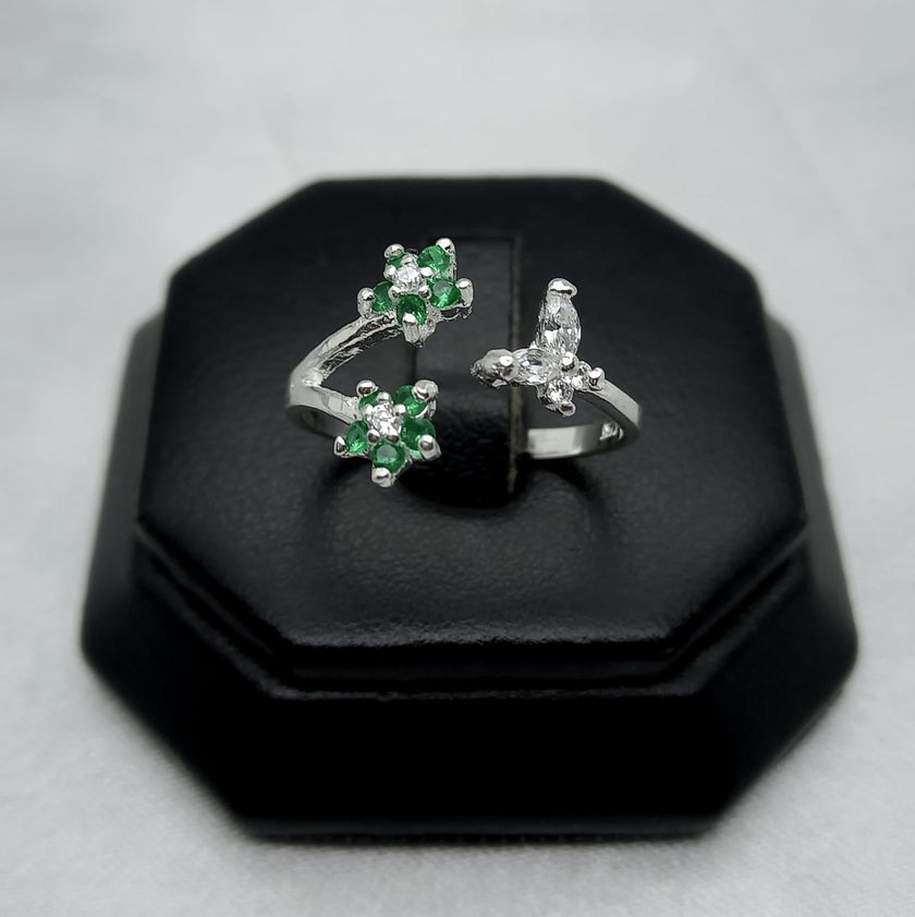 #AD483 - Anillo Ajustable Flores Plata - A09/2.3