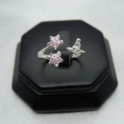 #AD483 - Anillo Ajustable Flores Plata - A09/2.3