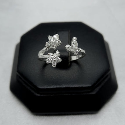 #AD483 - Anillo Ajustable Flores Plata - A09/2.3