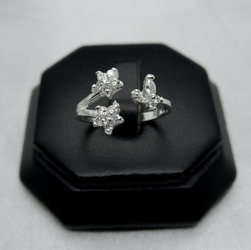 #AD483 - Anillo Ajustable Flores Plata - A09/2.3