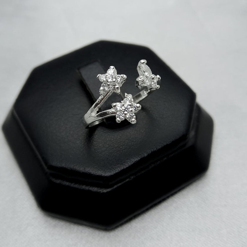 #AD483 - Anillo Ajustable Flores Plata - A09/2.3