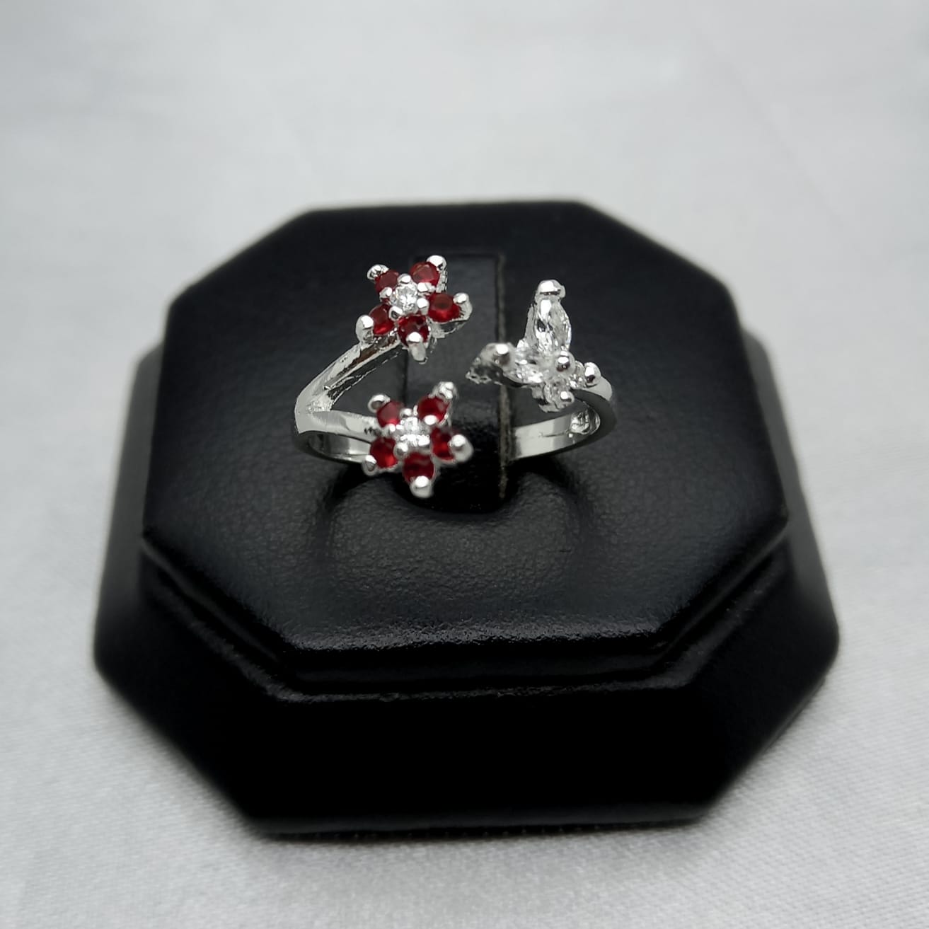 #AD483 - Anillo Ajustable Flores Plata - A09/2.3