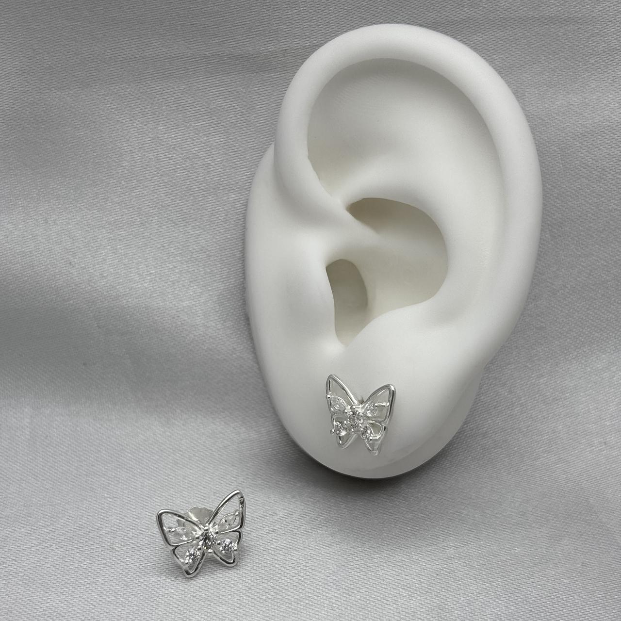 #BR342 - Broquel Mariposa Con Zirconia Plata - B17/1.7