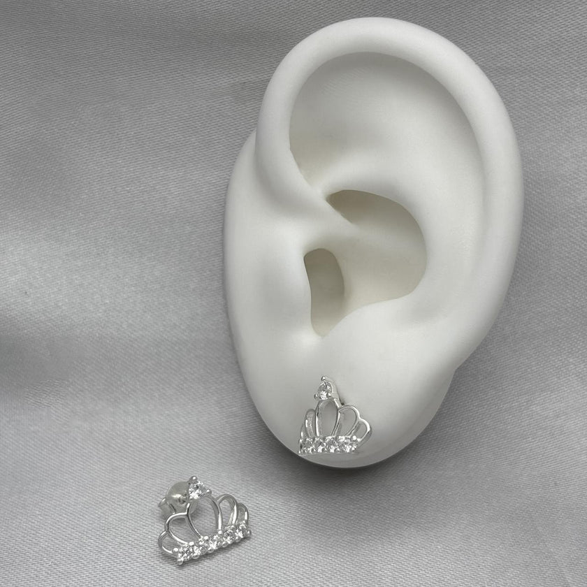 #BR338 - Broquel Corona Real Con Zirconia Plata - B17/1.8