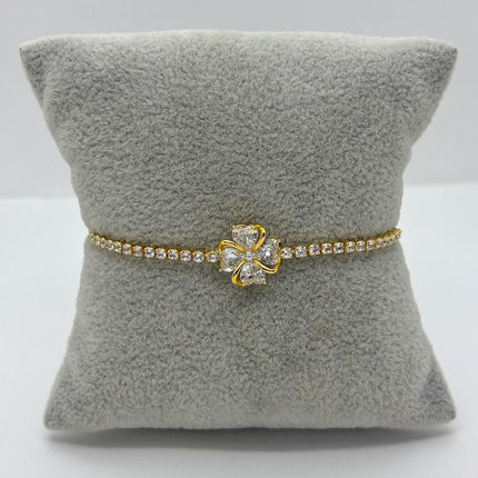 #PAL186 - Pulsera Ajustable Con Flor De Zirconia Oro Laminado 18k - LB035/